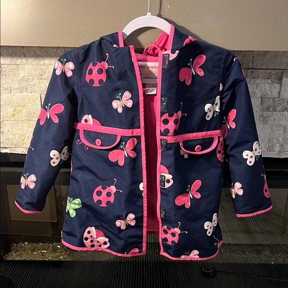 Gymboree Pink and blue Raincoat with butterfly ladybug print size 5 - Picture 1 of 7